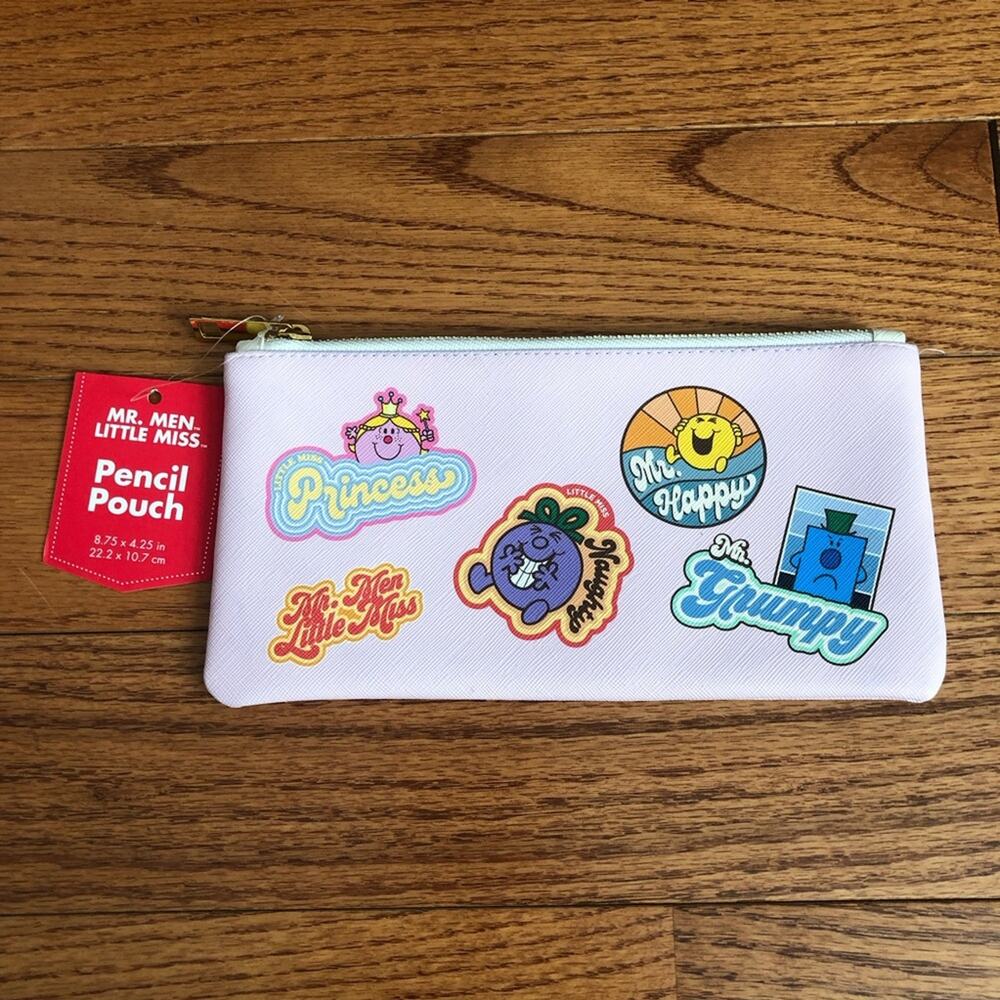 Little Miss Pink Pencil Accessories Pouch with Fun Characters Faux Leather NWT